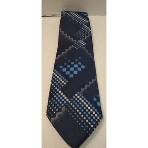 Johnny Carson Blue Geometric Polyester Necktie Vintage 70s Tie